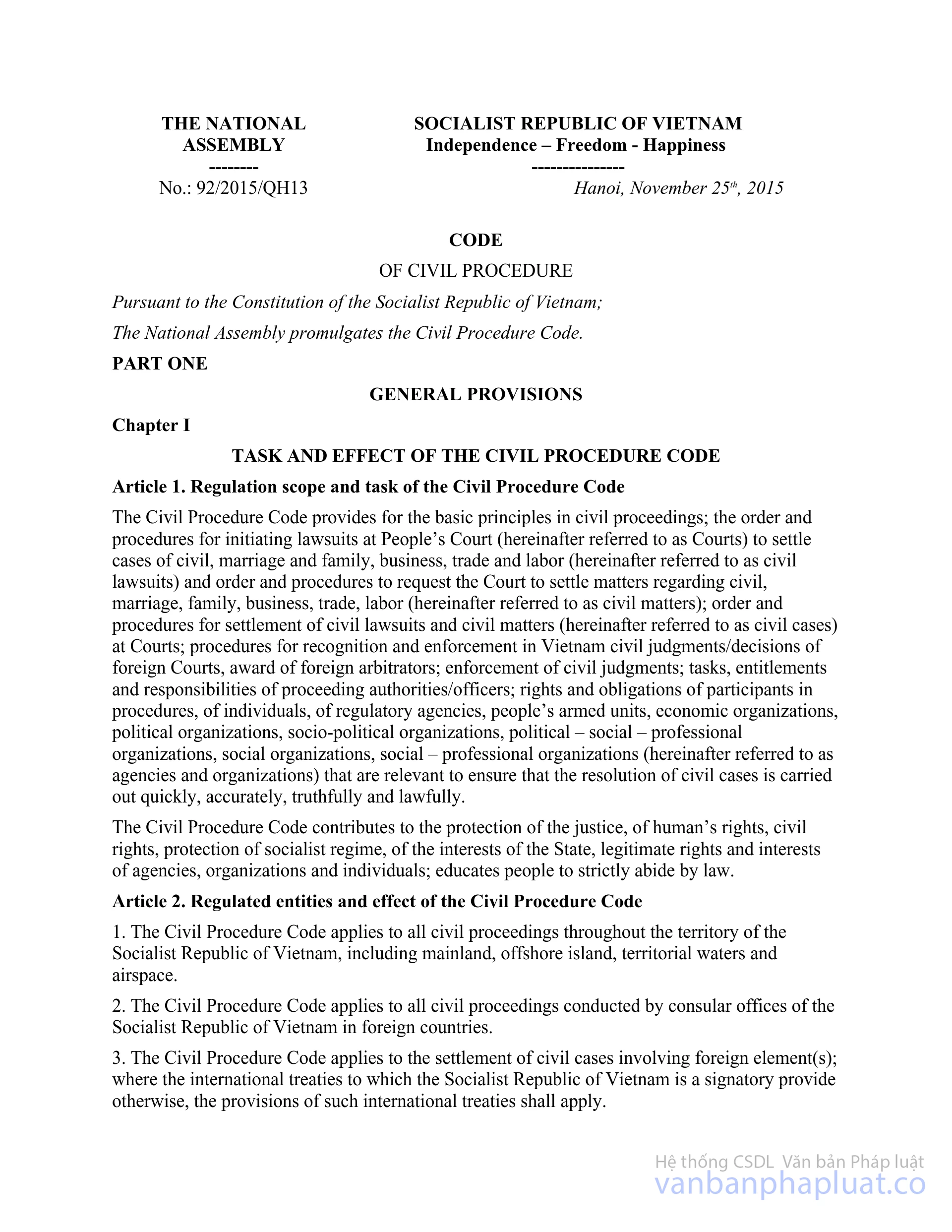 Code of Civil Procedure 2015