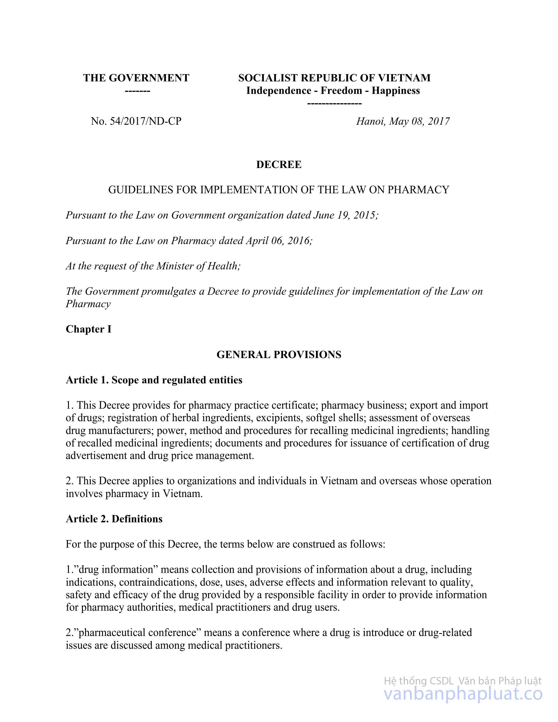 decree-54-2017-nd-cp-guidelines-for-implementation-of-the-law-on-pharmacy