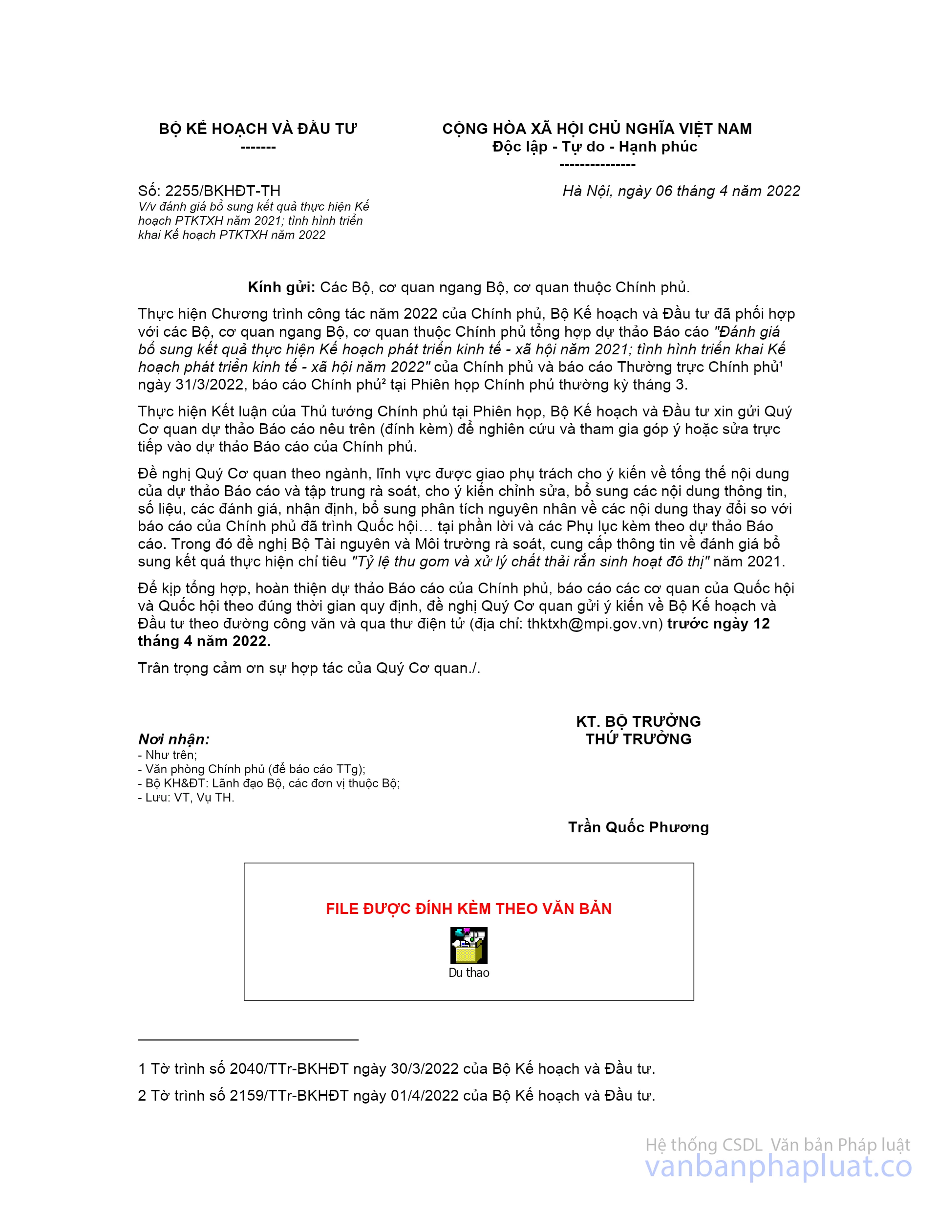 C ng V n 2255 BKH T TH 2022 nh Gi B Sung Th c Hi n K Ho ch Ph t
