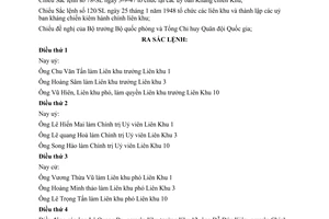 Sắc lệnh 122/SL uỷ ông làm Liên khu trưởng, Liên khu phó, chính trị uỷ viên liên khu