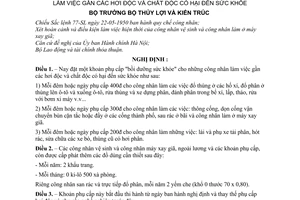 Nghị định 569-NĐ-TLKT đặt một khoản phụ cấp "Bồi dưỡng sức khỏe" cho những công nhân làm gần hơi độc và chất độc có hại đến sức khỏe