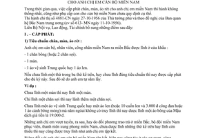 Thông tư liên bộ 36-TT-LB bổ sung cấp phát chăn màn áo rét quần áo phụ cấp con cho anh chị em cán bộ miền Nam