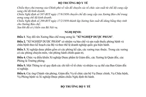 Nghị định 1450BYT-NĐ đổi tên Xưởng Bào chế trung ương là "Xí nghiệp Dược phẩm