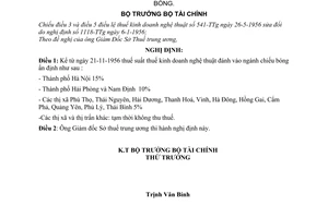 Nghị định 291-TC-NĐ ấn định thuế suất kinh doanh nghệ thuật đánh vào ngành chiếu bóng