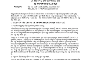 Thông tư 54-TT-PT giải thích thêm cách áp dụng thể lệ chế độ công tác giáo viên tính phụ cấp dạy thêm giờ