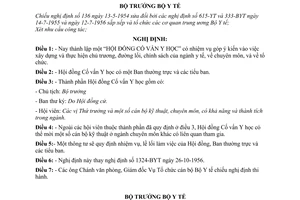 Nghị định 1666-BYT-NĐ thành lập một Hội đồng cố vấn y học tại Bộ Y tế