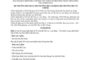 Nghị định 20-NĐ-LB quy định phụ cấp khu vực cho cán bộ công nhân viên công tác ở miền núi