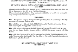 Nghị định 13-NĐ-LB giao cho Tổng cục đường sắt và Nha Giao thông việc sửa chữa và quản lý cầu Long Biên