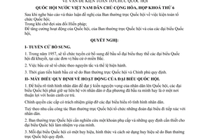 Nghị quyết vấn đề kiện toàn tổ chức Quốc hội