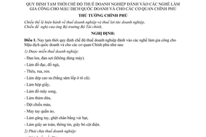 Nghị định 056-TTg quy định tạm thời chế độ thuế doanh nghiệp đánh vào các nghề làm gia công cho Mậu dịch quốc doanh và cho các cơ quan Chính phủ