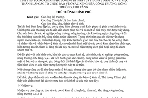 Thông tư 063-TTg thành lập tổ chức bảo vệ xí nghiệp công nông trường kho tàng