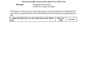 Thông tư 465-QLNH-TT thủ tục phí sai giá nghiệp vụ đối ngoại bổ sung Thông tư 466-QLNH-TT