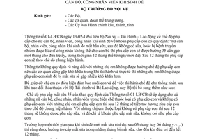 Thông tư 16-TT/PC phụ cấp mất sữa nữ cán bộ công nhân viên khi sinh đẻ bổ sung Thông tư 01-LB/CB phụ cấp mất sữa
