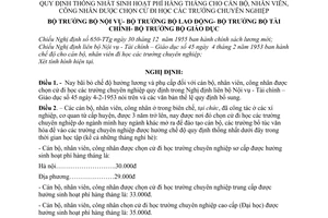 Nghị định 152-NĐ-LB quy định thống nhất sinh hoạt phí hàng tháng cho cán bộ, nhân viên, công nhân được chọn cử đi học trường chuyên nghiệp