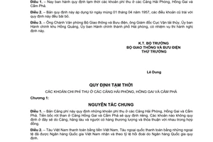 Nghị định 64-NĐ bản quy định tạm thời các khoản phí thu ở các Cảng Hải Phòng, Hồng Gai và Cẩm Phả