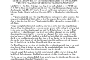 Thông tư 17-NV-TT chế độ sinh hoạt phí cán bộ nhân viên công nhân cử đi học trường chuyên nghiệp hướng dẫn Liên Bộ Nội vụ 152-NĐ-LB