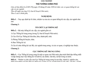 Nghị định 142-TTg quy định lại tổ chức, nhiệm vụ cơ quan thống kê các cấp, các ngành