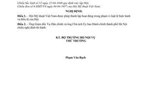 Nghị định 295-NĐ/DC cho phép Hội Mỹ thuật Việt Nam thành lập và hoạt động