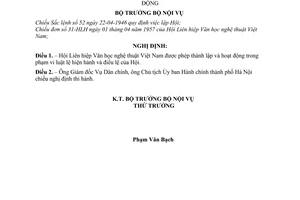 Nghị định 296-NĐ/DC Cho phép Hội Liên hiệp Văn học nghệ thuật Việt Nam thành lập và hoạt động