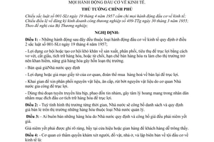 Nghị định 163-TTg cấm chỉ mọi hành động đầu cơ về kinh tế hướng dẫn thi hành Sắc luật 001-SLt
