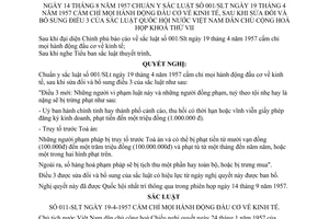 Sắc luật 001/SLT cấm chỉ hành động đầu kinh tế