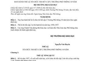 Nghị định 336-NĐ thể lệ tổ chức thi hết cấp 2 Trường phổ thông 10 năm