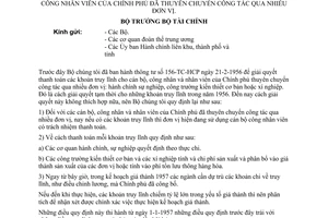 Thông tư 184-TC-SNP quy định thanh toán khoản truy lĩnh cán bộ, công nhân viên Chính phủ thuyên chuyển công tác qua nhiều đơn vị