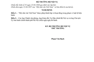 Nghị định 325 NV-DC-ND cho phép thành lập “Hội nhà văn Việt Nam”