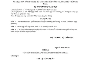 Nghị định 359-NĐ thể lệ tổ chức thi hết cấp I Trường phổ thông 10 năm
