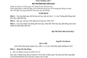 Nghị định 410-NĐ quy chế lên lớp cho học sinh các lớp 1, 2, 3 các Trường phổ thông cấp I