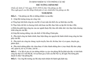 Nghị định 209-TTg ấn định nhiệm vụ Văn phòng các Bộ