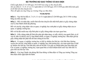 Nghị định 130-NĐ quy định điều kiện giấy tờ để lĩnh tiền thư chuyển tiền