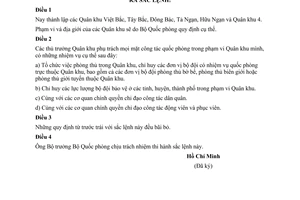 Sắc lệnh 17/SL thành lập quân khu Việt bắc, Tây bắc, Đông bắc, Tả ngạn, Hữu ngạn Quân khu 4