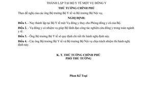 Nghị định 237-TTg thành lập tại Bộ Y tế một Vụ đông y