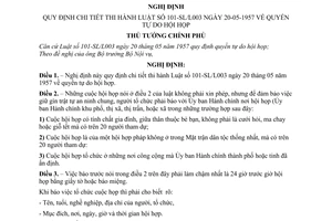 Nghị định 257-TTg quyền tự do hội họp để quy định chi tiết thi hành Luật số 101-SL/L003 ngày 20-05-1957 về quyền tự do hội họp