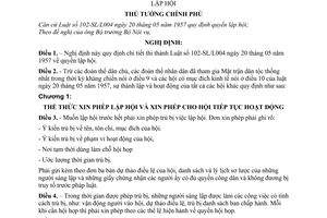 Nghị định 258-TTg quyền lập hội để quy định chi tiết thi hành Luật 102-SL/L004