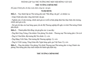 Nghị định 271-TTg thành lập tại Thủ tướng phủ một Hội đồng vật giá