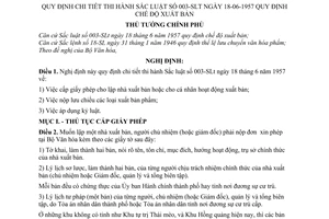 Nghị định 275-TTg chế độ xuất bản để quy định chi tiết thi hành Sắc luật 003-SLt