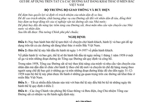 Nghị định 161-NĐ thể lệ tạm thời về chuyên chở khách hàng, hành lý và bao gửi để áp dụng trên tất cả các đường sắt khai thác ở miền Bắc Việt Nam
