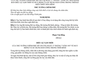 Nghị định 338-TTg Điều lệ tạm thời về huy động và sử dụng dân công trong thời kỳ kiến thiết hoà bình