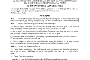 Nghị định 552-NĐ thành lập tại nhà máy nước Hà Nội, Hải Phòng bộ máy quản lý hoạt động theo lối kinh doanh dưới sự chỉ đạo Ủy ban hành chính Hà Nội