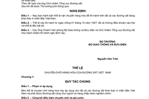 Nghị định 252-NĐ thể lệ vận chuyển hàng hóa trên tất cả các đường sắt đang khai thác ở miền Bắc Việt Nam