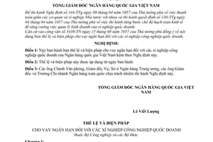 Nghị định 448-VP/NgĐ bản thể lệ và biện pháp cho vay ngắn hạn đối với các xí nghiệp công nghiệp quốc doanh