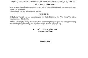 Nghị định 418-TTg đặt Vụ trao đổi văn hóa với các nước ngoài thuộc Bộ văn hóa