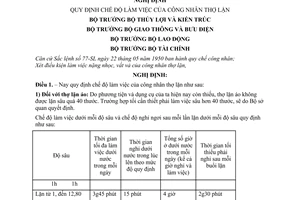 Nghị định 674-NĐ/LB quy định chế độ làm việc của công nhân thợ lặn