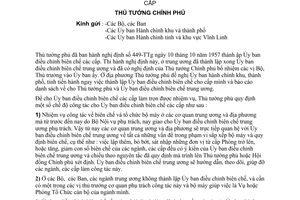 Nghị định 496-TTg quy định chế độ công tác cho Ủy Ban điều chỉnh biên chế các cấp