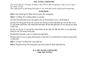 Nghị định 504-TTg thành lập Vụ Pháp chế trực thuộc Thủ tướng phủ