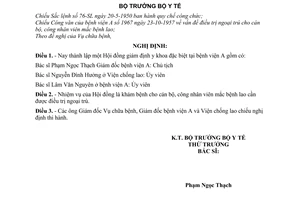 Nghị định 2333-BYT/NĐ Thành lập Hội đồng giám định y khoa đặc biệt tại bệnh viện A