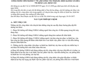 Thông tư 49-BYT/TT quy định tạm thời bồi dưỡng sức khỏe cán bộ công nhân viên ngành y tế làm công tác radium, điện quang điều trị bệnh lao bệnh hủi
