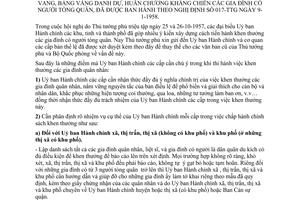Thông tư 18-TTg hướng dẫn Nghị định 017-TTg bản điều lệ khen thưởng Gia đình vẻ vang Bảng vàng danh dự Huân chương kháng chiến
